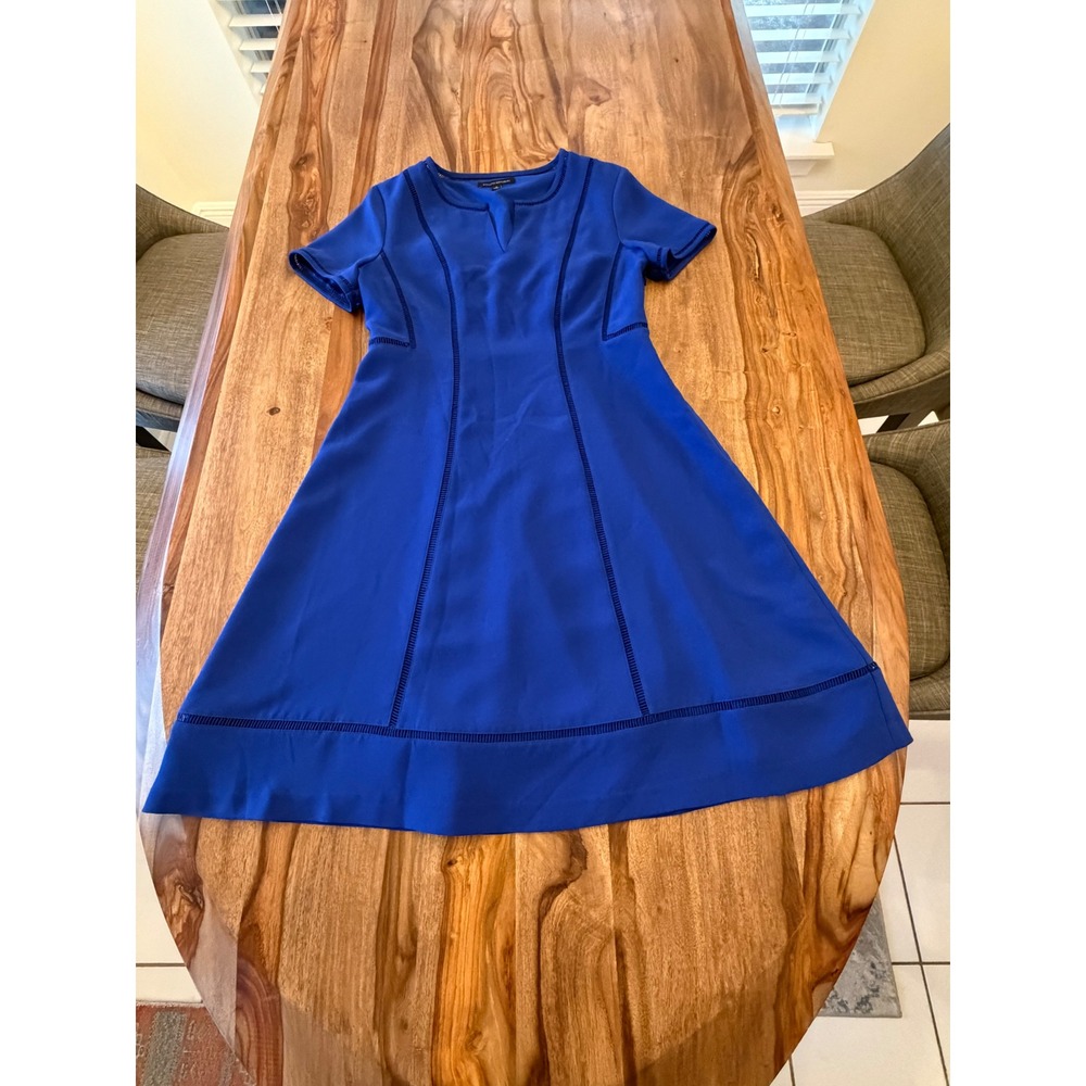 Banana‎ Republic Blue Sheath Dress V Neck Short Sleeve Knee Length Size 4 - Picture 6 of 14